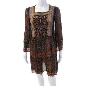 Akemi Kin Womens Floral Print A Line Dress Black Multi Colored Size Small